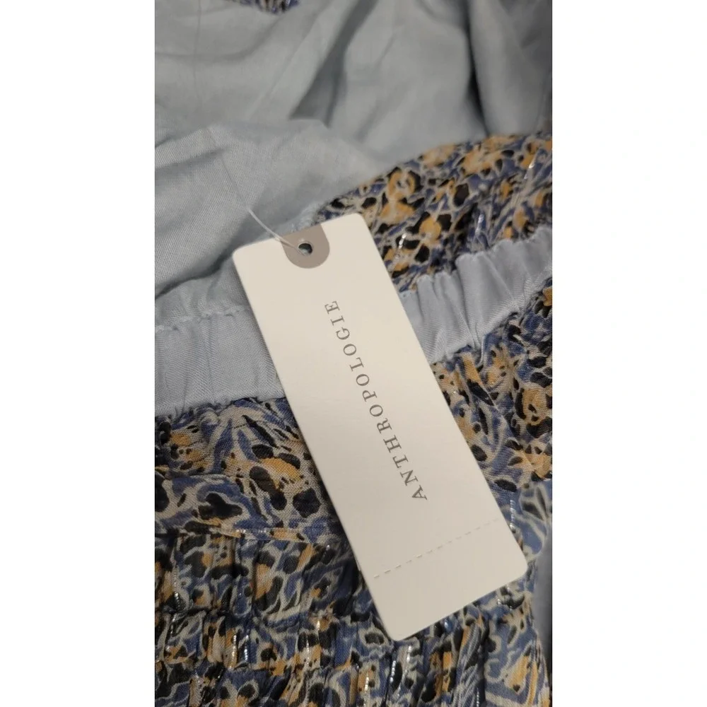 Anthropologie Blue Floral Metallic Off Shoulder Tiered Midi Dress NWT‎ Size 2